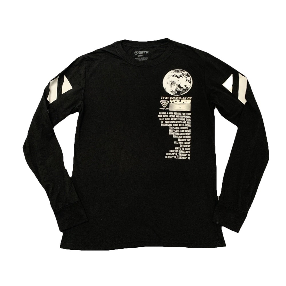 R GSTR T Shirt Mens Small Black Astronaut Long Sleeve No Limit‎ World Is YOURS